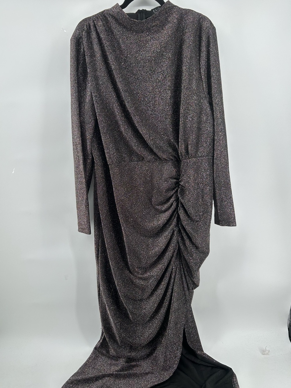 Eloquii Shimmery Metallic Sparkle Charcoal Ruched Long-Sleeve Dress Women Sz 22